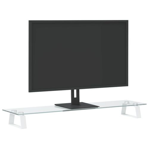 Стойка за монитор, бяла, 80x20x8 см, закалено стъкло и метал