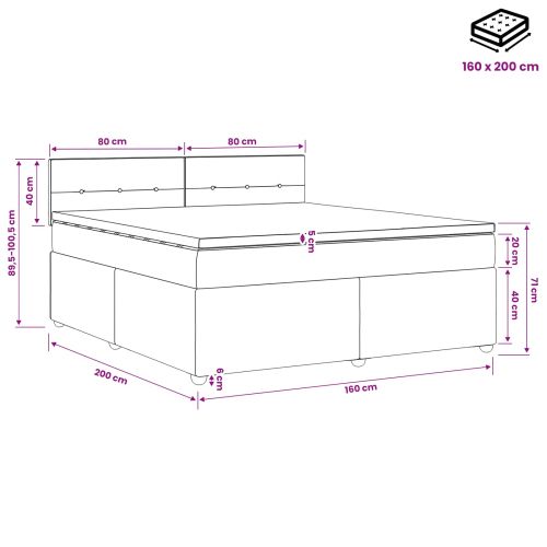 Континентално легло с матрак Тъмносиво 160 x 200 cm Текстил