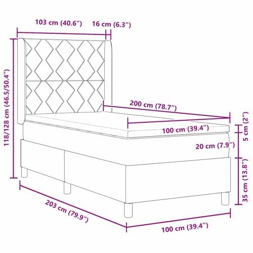 Легло с пружинирана основа с таблото Черно 100 x 200 cm текстил