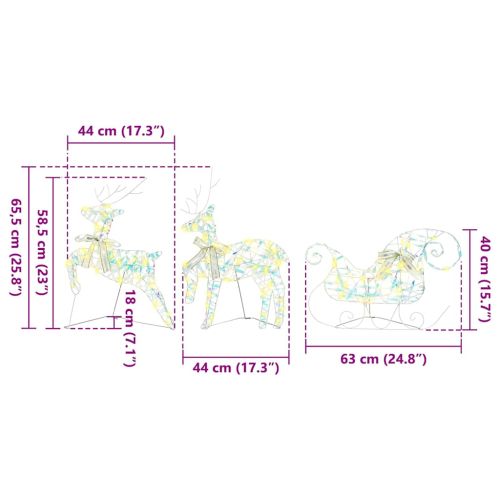 LED елени 3 бр. Топло бяло 44 x 18 x 65,5 см PET
