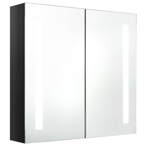 LED шкаф с огледало за баня, сияйно черно, 62x14x60 см
