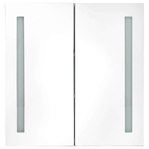 LED шкаф с огледало за баня, сияйно черно, 62x14x60 см