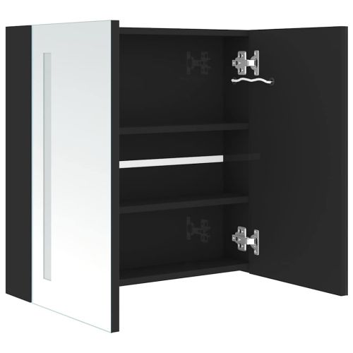 LED шкаф с огледало за баня, сияйно черно, 62x14x60 см