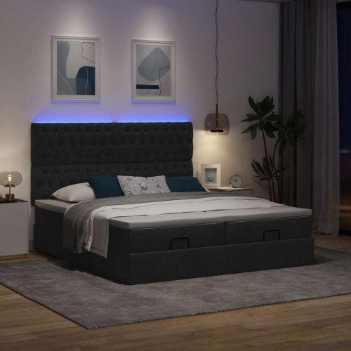 Османска легло с матрак и LED, черно, 200x200 см, плат