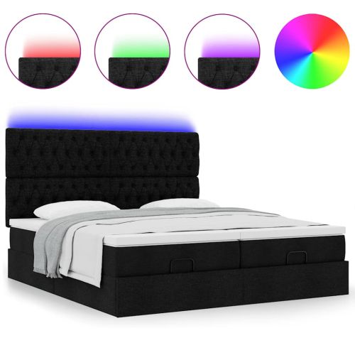 Османска легло с матрак и LED, черно, 200x200 см, плат
