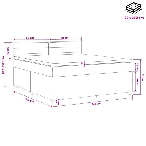 Континентално легло с матрак Тъмносиво 160 x 200 cm Текстил