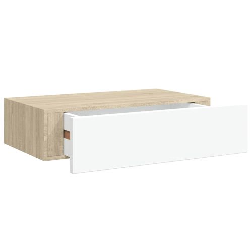 Стенни рафтове с чекмеджета 2 бр дъб и бял 40x23,5x10 см МДФ