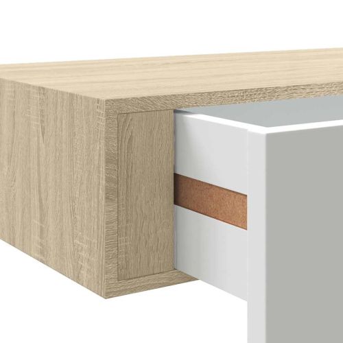 Стенни рафтове с чекмеджета 2 бр дъб и бял 40x23,5x10 см МДФ