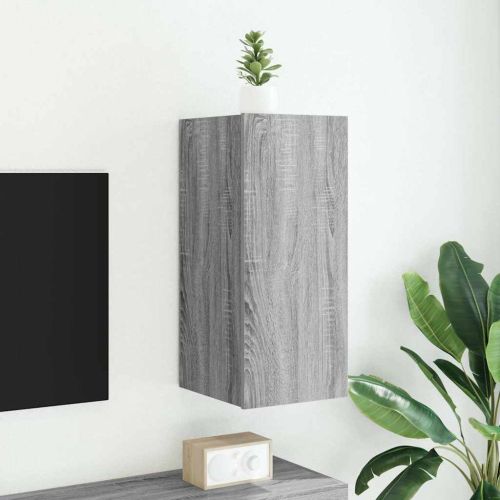 Стенен ТВ шкаф с LED осветление, сив сонома, 30,5x35x70 см