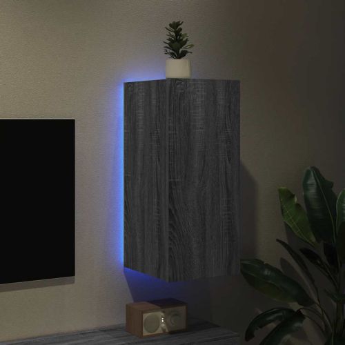 Стенен ТВ шкаф с LED осветление, сив сонома, 30,5x35x70 см