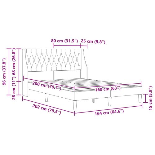 Рамка за легло с таблото Тъмен сив 160 x 200 cm Кадифе