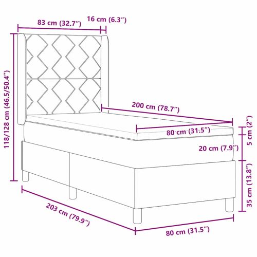 Легло с пружинирана основа с таблото Черно 80 x 200 cm текстил