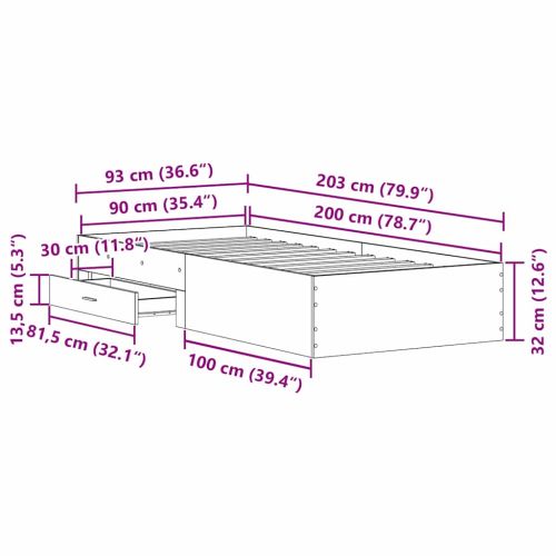 Рамка за легло Старо дърво 90 x 200 cm Инженерна дървесина