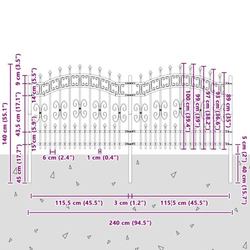 Градска ограда KAMPEN 240 x 140 cm Прахово покритие стомана