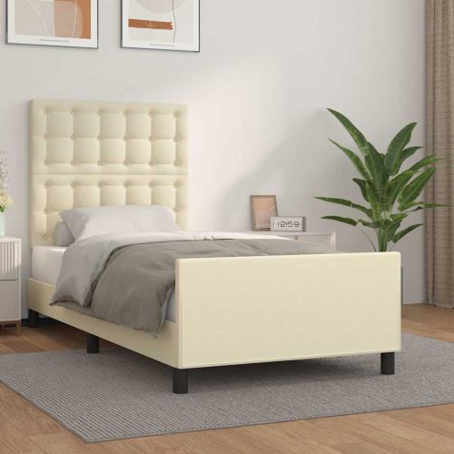 Рамка за легло с табла, кремава, 90x200 см, изкуствена кожа
