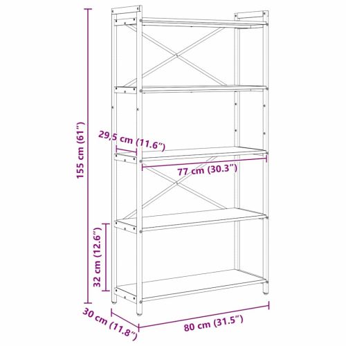 Рафт за книги 80 x 30 x 155 см Инженерна дървесина Сонома дъб
