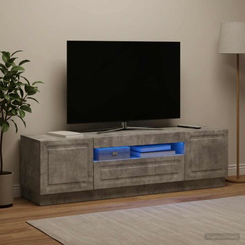 LED телевизионен кабинет Бетонно сиво Инженерна дървесина