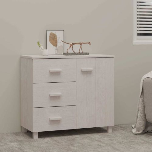 Сайдборд HAMAR бял 90x40x80 см борово дърво масив