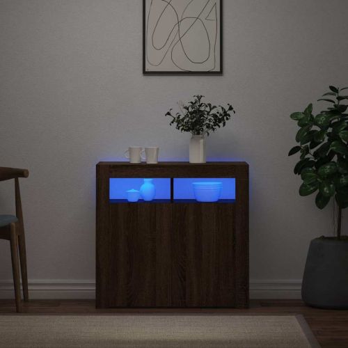 Сайдборд с LED светлини, кафяв дъб, 80x35x75 см
