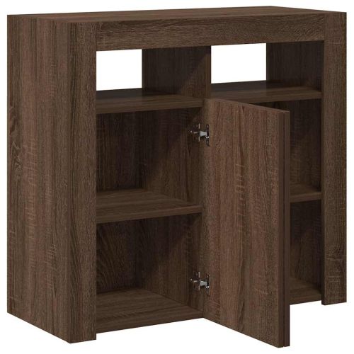 Сайдборд с LED светлини, кафяв дъб, 80x35x75 см