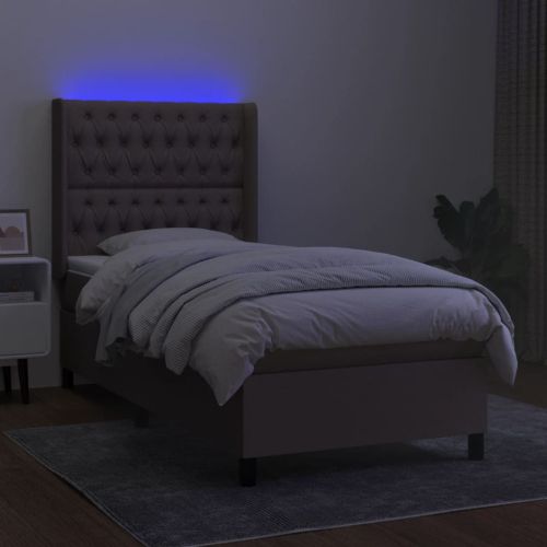 Боксспринг легло с матрак и LED, таупе, 90x190 см, плат