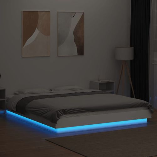 Рамка за легло с LED осветление бяла 160x200 см инженерно дърво