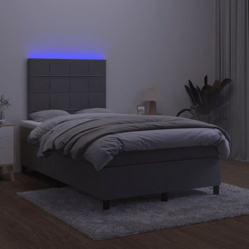 Боксспринг легло с матрак и LED, тъмносиво, 120x190 см, кадифе