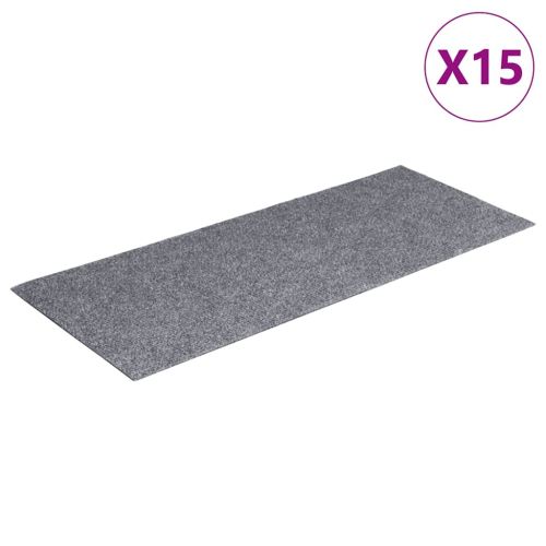 Изтривалки за стълби, самозалепващи се, 15 бр., 60x25 см, светлосиви, правоъгълни