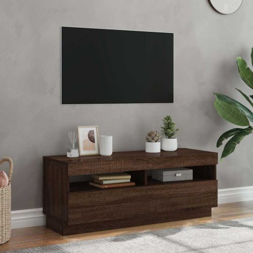 ТВ шкаф с LED осветление, кафяв дъб, 100x35x40 см