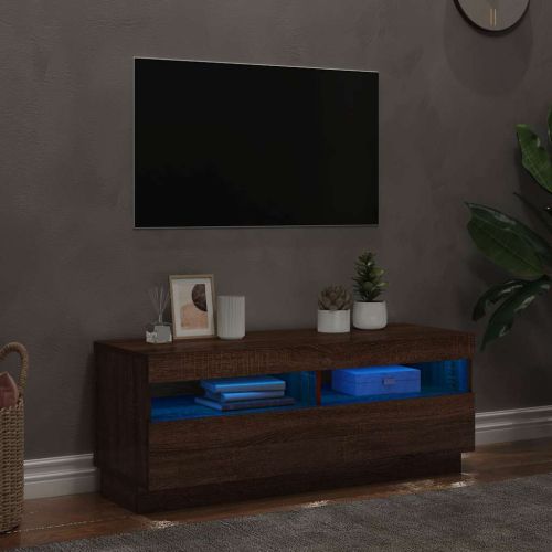 ТВ шкаф с LED осветление, кафяв дъб, 100x35x40 см
