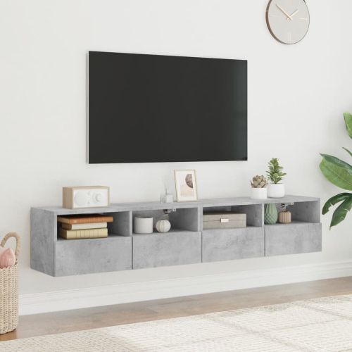 Стенни ТВ шкафове 2 бр бетонно сиви 80x30x30 см инженерно дърво