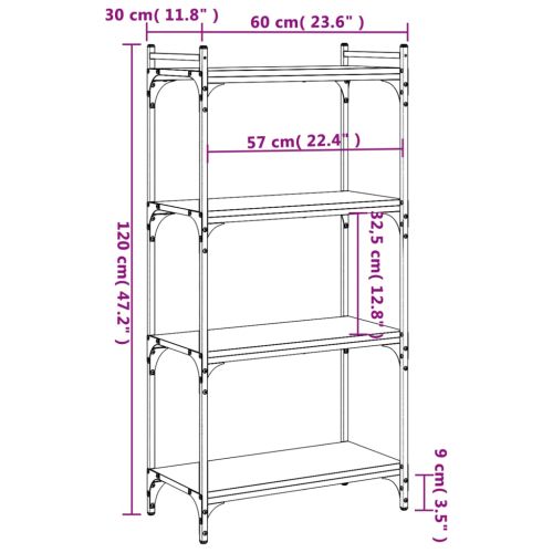 Библиотека 4 рафта сив сонома 60x30x120 см инженерно дърво