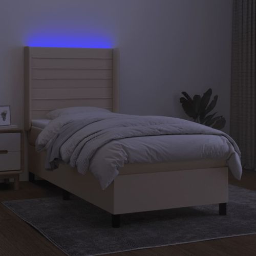 Боксспринг легло с матрак и LED, кремаво, 100x200 см, плат