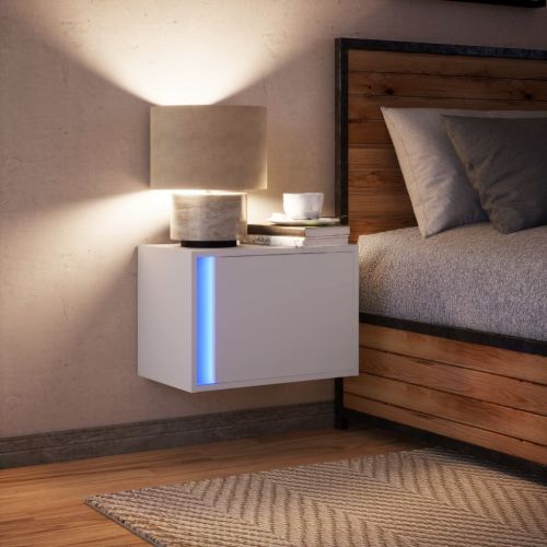 Нощно шкафче за стена с LED осветление, бяло