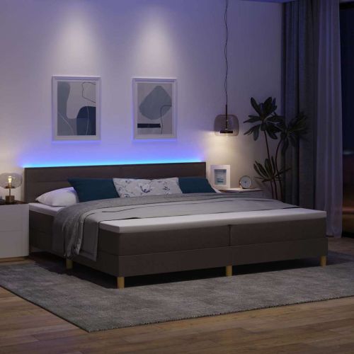 LED кутия за пружини с легло Тъмен кафяв 200 x 200 cm текстил