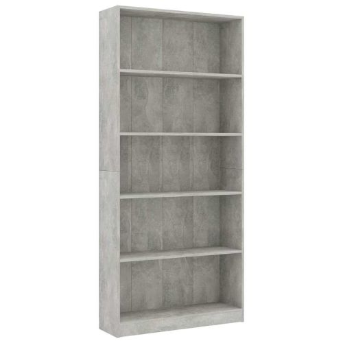5-етажна библиотека, бетонно сив, 80x24x175 см, инженерно дърво