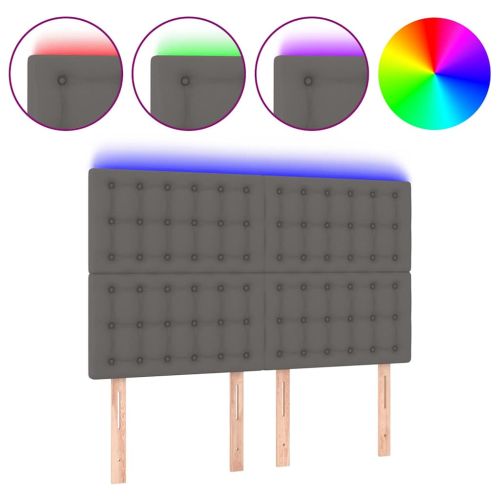 LED горна табла за легло,сива,144x5x118/128 см, изкуствена кожа