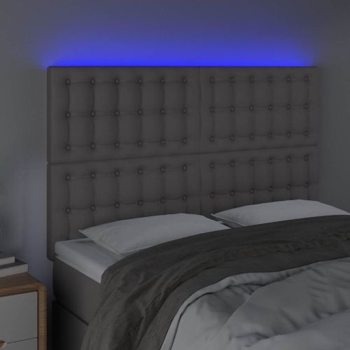 LED горна табла за легло,сива,144x5x118/128 см, изкуствена кожа