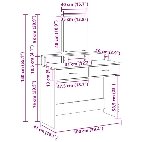 Тоалетка Циментено сиво 100 x 41 x 140 см Инженерна дървесина