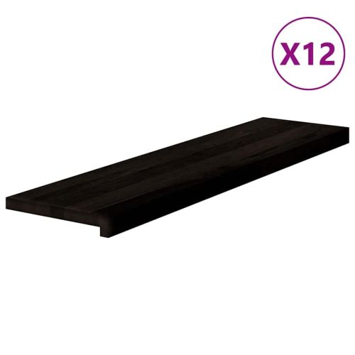 Стълбищни стъпала, 12 бр, тъмнокафяви, 100x25x2 см, дъб масив