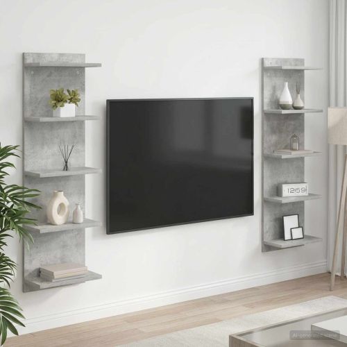 Стенен рафт 2 бр. Бетонно сиво 30 x 15 x 100 см