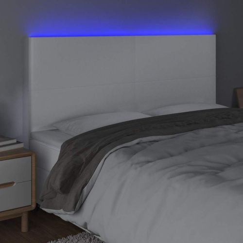 LED горна табла за легло, бяла, 160x5x118/128см изкуствена кожа