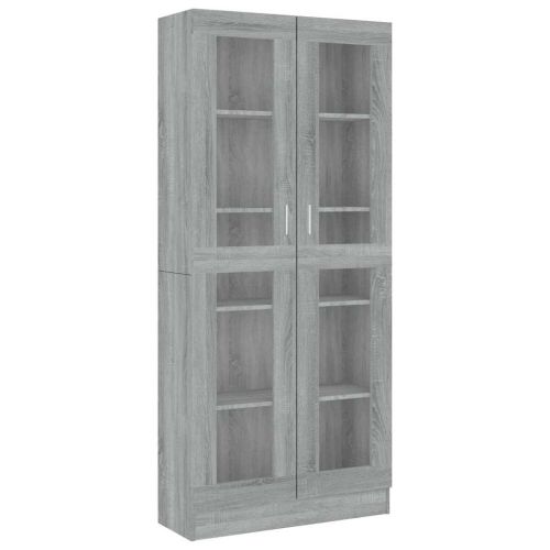Шкаф витрина, сив сонома, 82,5x30,5x185 см, инженерно дърво