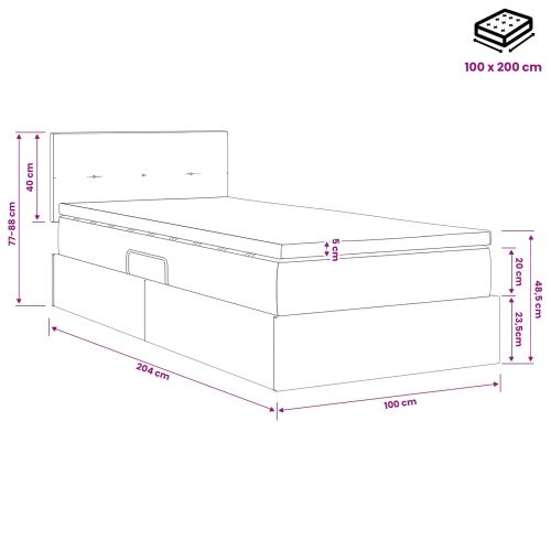 Легло с място за съхранение и матрак Черно 100 x 200 cm Кадифе