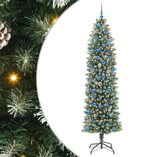 Изкуствено Тънко Коледно Дърво Зелен и бял 240 cm