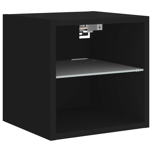 Стенен ТВ шкаф с LED осветление, черен, 30x28,5x30 см