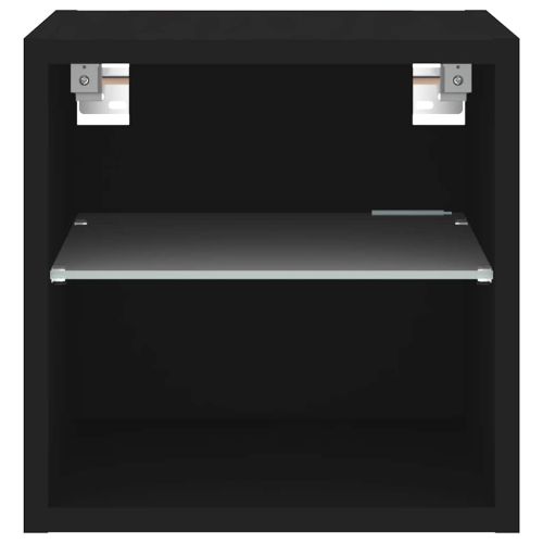 Стенен ТВ шкаф с LED осветление, черен, 30x28,5x30 см