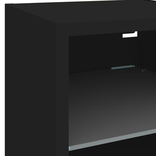 Стенен ТВ шкаф с LED осветление, черен, 30x28,5x30 см