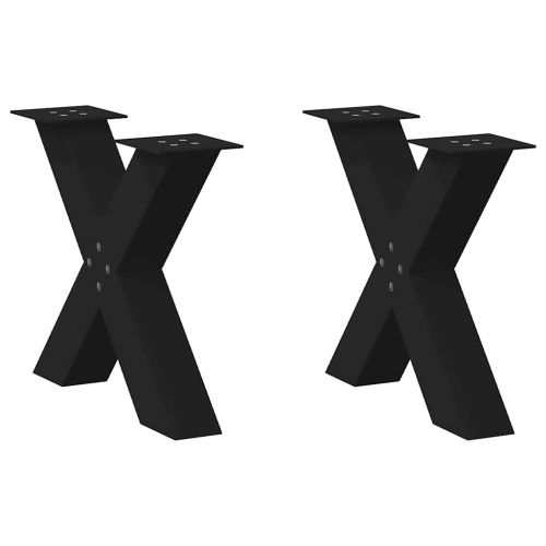 Крака за масичка за кафе, X-образни, 2 бр., черни, 60 x (42-43) см, стомана