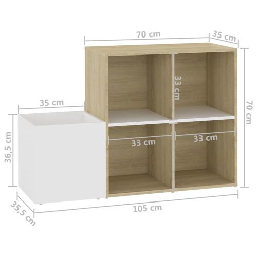 Шкаф за обувки бял и дъб сонома 105x35,5x70 см инженерно дърво